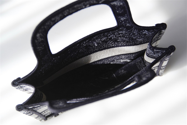 CD Mini Book Tote Toile de Jouy Reverse Embroidery Blue and Ecru