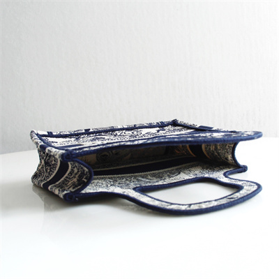 CD Mini Book Tote Toile de Jouy Embroidery Ecru and Blue