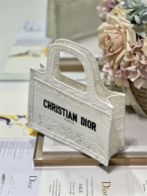 CD Mini Book Tote White D-Lace Embroidery With Macrame Effect