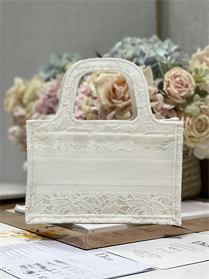 CD Mini Book Tote White D-Lace Embroidery With Macrame Effect