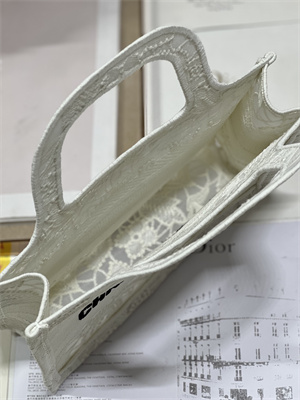 CD Mini Book Tote White D-Lace Embroidery With Macrame Effect