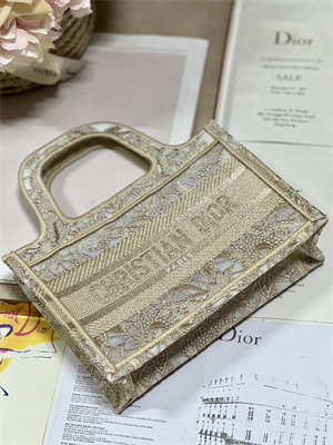 CD Mini Book Tote Gold Tone D-Lace Embroidery With Macrame Effect