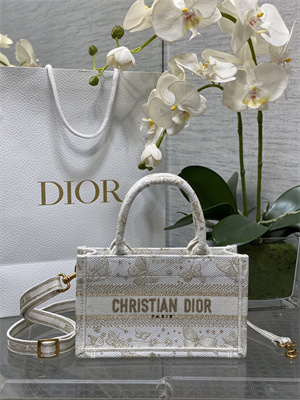 CD Mini Book Tote With Strap Butterfly Zodiac Embroidery White and Gold Tone