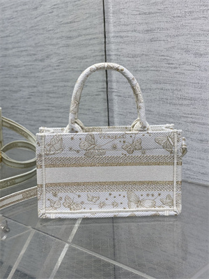 CD Mini Book Tote With Strap Butterfly Zodiac Embroidery White and Gold Tone