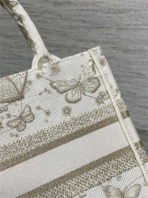 CD Small Book Tote Butterfly Zodiac Embroidery Gold Tone and White