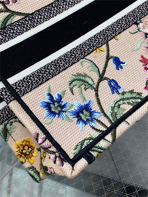 CD Small Book Tote Petites Fleurs Embroidery Nude Beige Multicolor