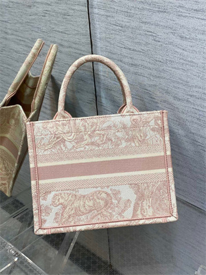CD Small Book Tote Toile de Jouy Embroidery Ecru and Pink