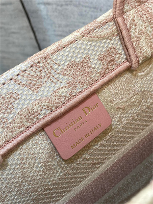 CD Small Book Tote Toile de Jouy Embroidery Ecru and Pink