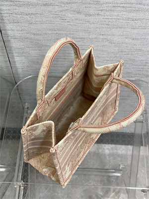 CD Small Book Tote Toile de Jouy Embroidery Ecru and Pink