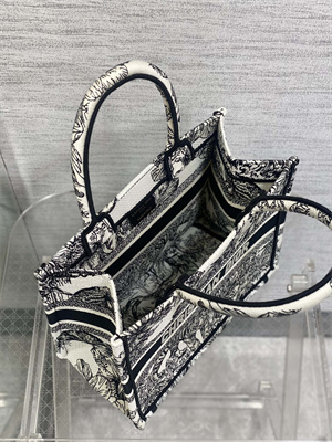 CD Small Book Tote Voyage Toile de Jouy Embroidery White and Black