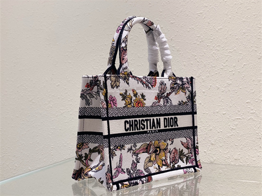 CD Small Book Tote Jardin Botanique Embroidery White Multicolor