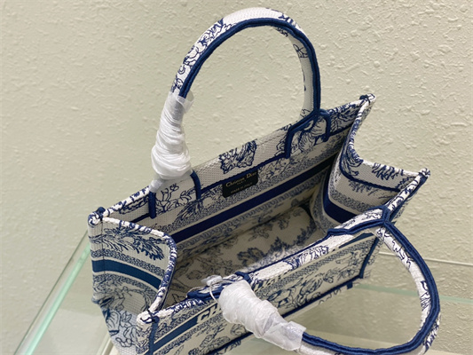 CD Small Book Tote Jardin Botanique Embroidery White and Blue