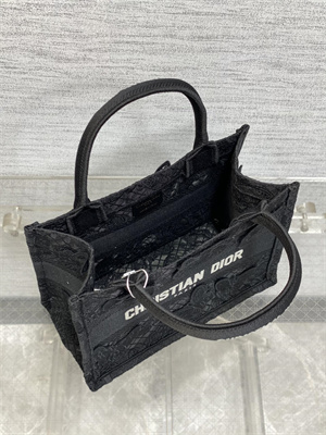 CD Small Book Tote Black D-Lace Butterfly Embroidery With Macrame Effect