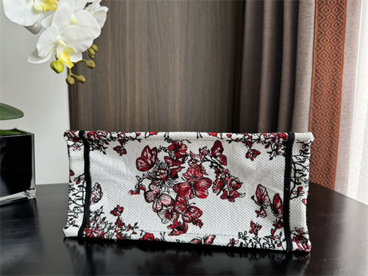 CD Small Book Tote  Le Ceour des Papillons Embroidery White and Red