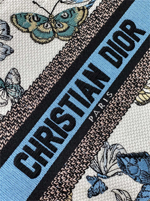 CD Small Book Tote Toile de Jouy Mexico Embroidery White and Pastel Midnight Blue