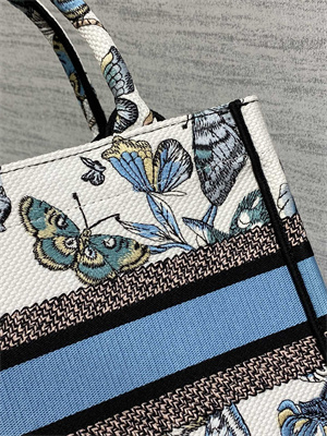 CD Small Book Tote Toile de Jouy Mexico Embroidery White and Pastel Midnight Blue