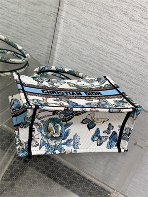 CD Small Book Tote Toile de Jouy Mexico Embroidery White and Pastel Midnight Blue