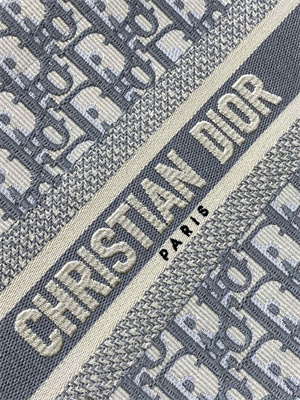 CD Small Book Tote Ecru and Grey Oblique Embroidery