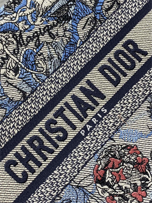 CD Small Book Tote Jardin Magique Embroidery Grey Blue