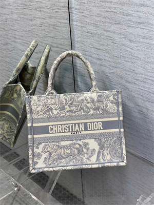 CD Small Book Tote Toile de Jouy Embroidery Ecru and Grey