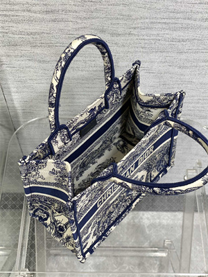 CD Small Book Tote Toile de Jouy Embroidery Ecru and Blue