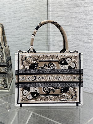 CD Small Book Tote Butterfly Bandana Embroidery Beige Multicolor