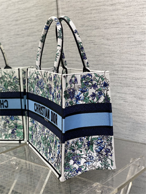 CD Medium Book Tote Flowers Constellation Embroidery Blue Multicolor