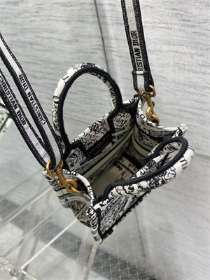CD Mini Vertical Di.or Book Tote With Strap Plan de Paris Embroidery White and Black