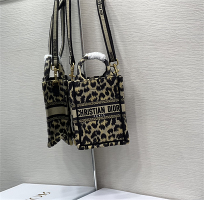 CD Mini Vertical Di.or Book Tote With Strap Beige Multicolor Mizza Embroidery