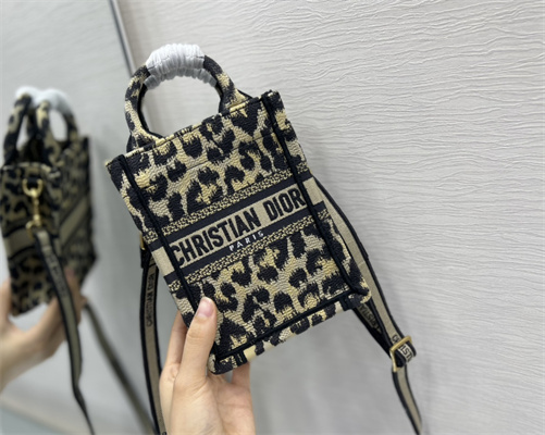 CD Mini Vertical Di.or Book Tote With Strap Beige Multicolor Mizza Embroidery