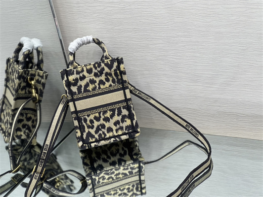 CD Mini Vertical Di.or Book Tote With Strap Beige Multicolor Mizza Embroidery