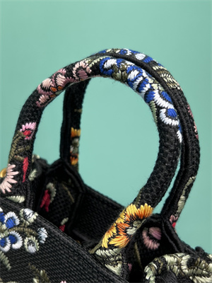 CD Mini Vertical Di.or Book Tote With Strap Petites Fleurs Embroidery Black Multicolor
