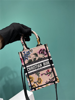 CD Mini Vertical Di.or Book Tote With Strap Petites Fleurs Embroidery Nude Beige Multicolor