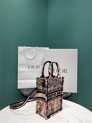 CD Mini Vertical Di.or Book Tote With Strap Jardin Magique Embroidery Pink