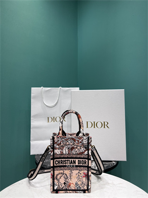 CD Mini Vertical Di.or Book Tote With Strap Jardin Magique Embroidery Pink