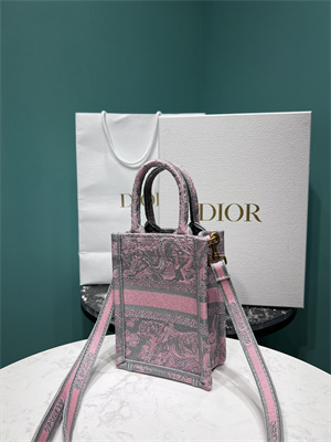 CD Mini Vertical Di.or Book Tote With Strap Toile de Jouy Embroidery Grey and Pink