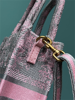 CD Mini Vertical Di.or Book Tote With Strap Toile de Jouy Embroidery Grey and Pink