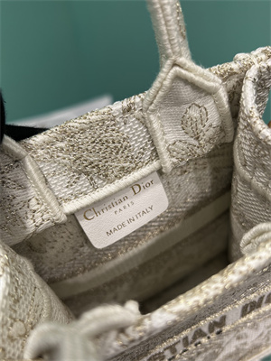 CD Mini Vertical Di.or Book Tote With Strap Jardin d??Hiver Embroidery White and Gold Tone