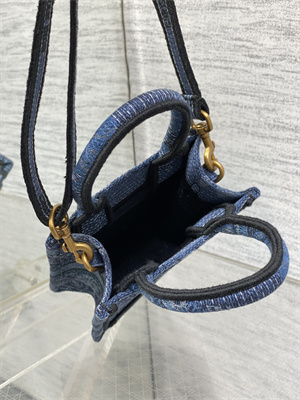 CD Mini Vertical Di.or Book Tote With Strap Toile de Jouy Embroidery Denim Blue