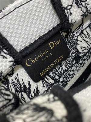 CD Mini Vertical Di.or Book Tote With Strap Voyage Toile de Jouy Embroidery White and Black