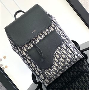 Di.or Saddle Backpack Beige and Black Oblique Jacquard and Black Grained Calfskin
