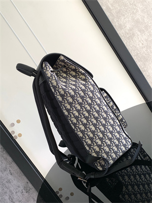 Di.or Saddle Backpack Beige and Black Oblique Jacquard and Black Grained Calfskin