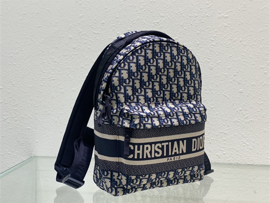 Di.or Small Travel Backpack Blue Oblique Jacquard