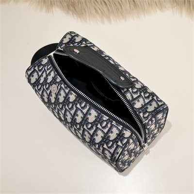 Di.or Lingot Toiletry Bag Beige and Black Oblique Jacquard