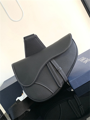Di.or Saddle Bag Black Grained Calfskin With White Stitch
