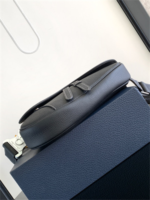 Di.or Saddle Bag Black Grained Calfskin With White Di.or Printing White Stitch