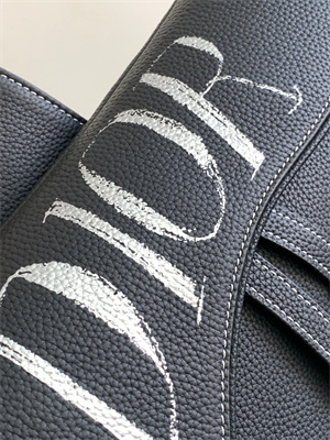 Di.or Saddle Bag Black Grained Calfskin With White Di.or Printing White Stitch