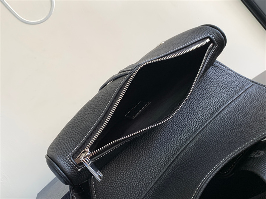 Di.or Saddle Bag Black Grained Calfskin With White Di.or Printing White Stitch