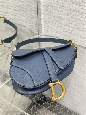 CD Mini Saddle Bag Grained Calfskin Denim Blue Color
