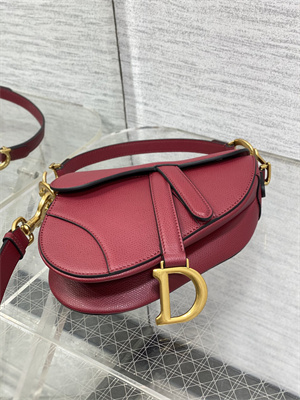 CD Mini Saddle Bag Grained Calfskin Wine Color